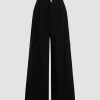 Women Wide Leg Pants Button Fly Business Casual Pants Bottoms with Pockets