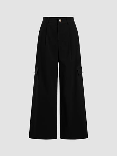 Women Wide Leg Pants Button Fly Business Casual Pants Bottoms with Pockets