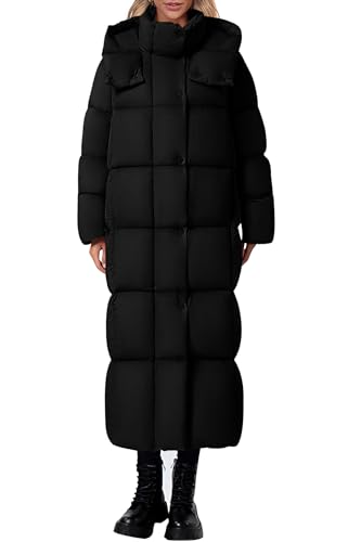 Women's Winter Long Puffer Coats Hooded Zip Up Casual Thickened Down Jackets Trendy Warm Clothes Outerwear