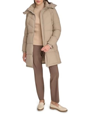 Women's Hooded Zip Front Puffer Long Sleeve Coat
