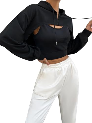 Women Cropped Hoodie Zip Up Long Sleeve Crop Top Sweatshirts