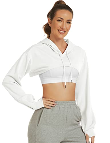 Women's Cut Out Super Cropped Hoodie Long Sleeve Hooded Sweatshirt Pullover Active Top