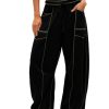 Womens Baggy Wide Leg Pants Casual Summer Palazzo Pants Drawstring Waist Barrel Sweatpants with Pockets