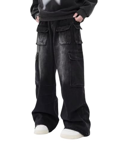 Cargo Pants with Pockets Men Women Baggy Jeans Y2k Wide Leg Grunge Loose Jeans Clothes Streetwear Black