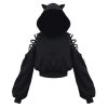 Women's Cat Ear Hoodie Pullover Long Sleeve Off Shoulder Cute Crop Top Hoodies Sweatshirt