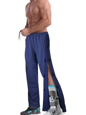 Men's Tearaway Pants for Post Surgery 2 Side Velcro Breakaway Open Bottom Sweatpants Women Loose Fit Rip Off Cotton Pants