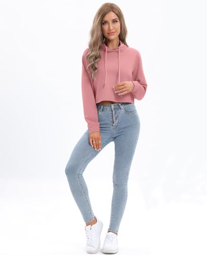 Women's Drawstring Cropped Hoodie Casual Hoodies for Women Workout Crop Tops Sweatshirt Long Sleeve Crop Top