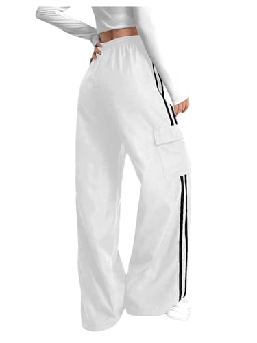 Women's Cargo Pants Baggy Straight Wide Leg Track Pants Striped Joggers with Pockets Athletic Streetwear