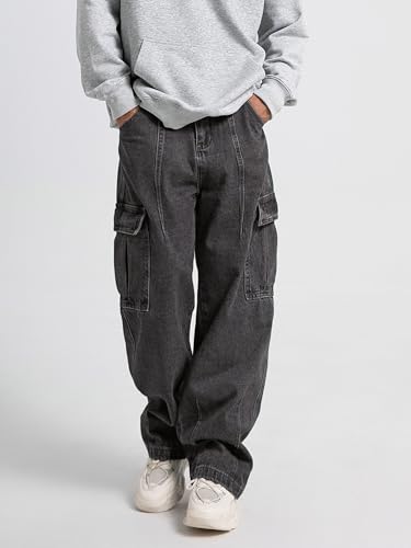 Mens Baggy Jeans for Men Women Y2k Skater Vintage Plain Pants Multiple Pockets Casual Wide Leg Loose Fit Cargo Denim Jeans