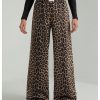 Women's Leopard Print Wide Leg Pants Patched Elastic Waist Casual Loose Trousers
