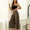 Women's Culottes Linen Cropped Wide Leg Pants Elastic Waist Casual Palazzo Trousers with Pockets