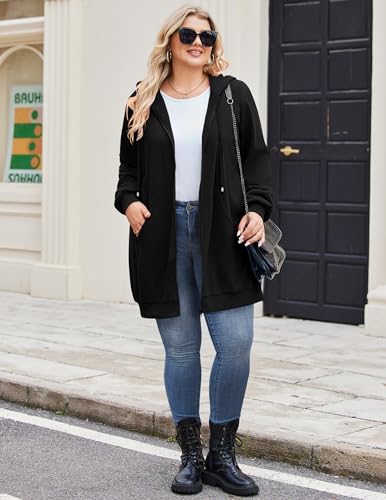 Women Plus Size Zip Up Hoodies Long Sleeve Tunic Sweatshirt Long Fleece Hoodie Jacket with Pockets
