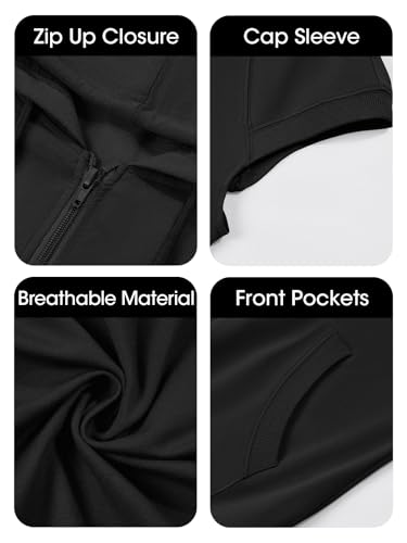 Women's Sleeveless Zip Up Hoodies Casual Loose Fit Drawstring Sweatshirts Lightweight Jackets Vest with Pockets