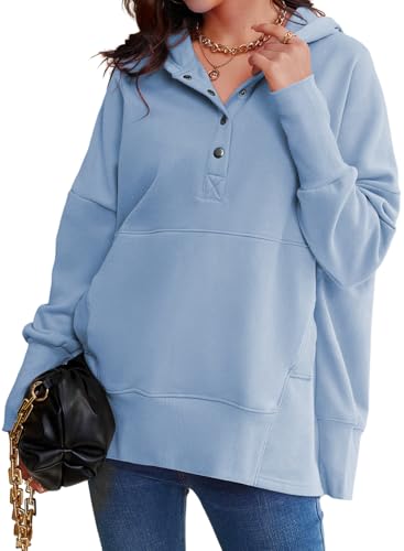 Womens Oversized Sweatshirts Hoodies Fleece Button Neck Hooded Tops Casual Pullover Tunics Winter Outfits 2025