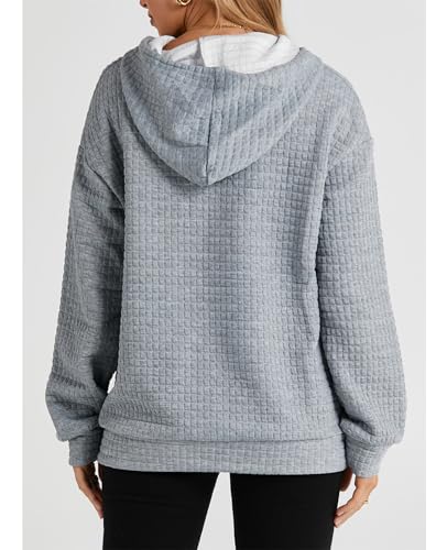 Hoodies For Women Casual Pullover Waffle Long Sleeve Drawstring Hooded Sweatshirt with Pocket