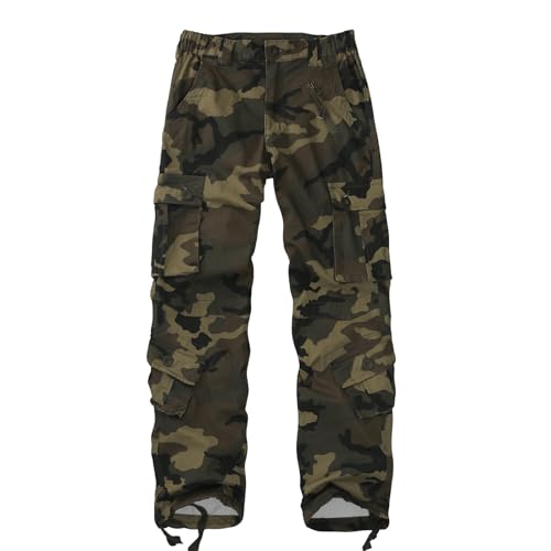 Women Mid-Rise Cargo Pants Heavy Cotton Casual Pants 8 Pockets Regular Fit/Plus Size Military Work Trousers