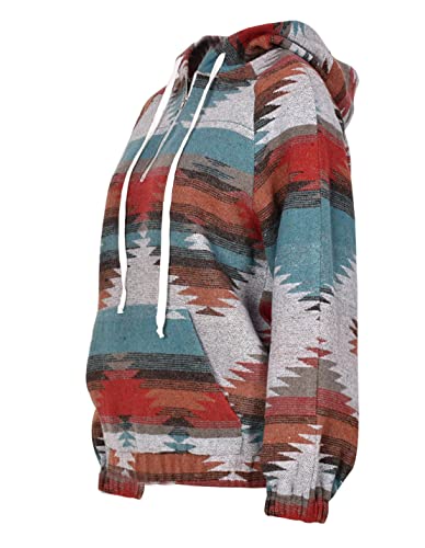 Women's Aztec Print Pattern Western Ethnic Half Zip Long Sleeve Pullover Hoodie Sweatshirt