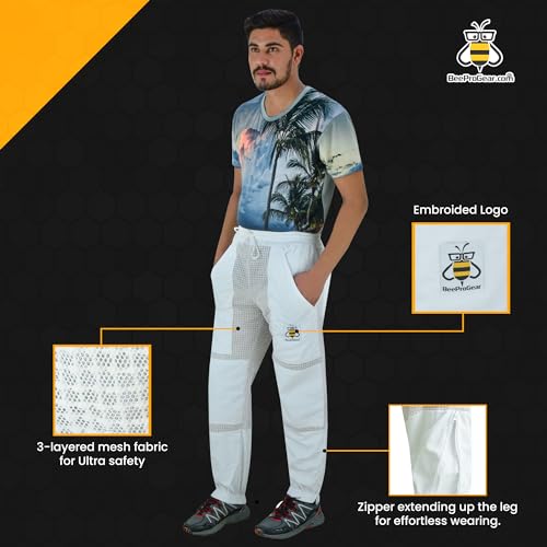 BeeProGear Sting-Proof Beekeeping Pants for Men & Women, Ventilated 3-Layer Mesh Bee Trousers with Tool Pockets & Carry Bag.