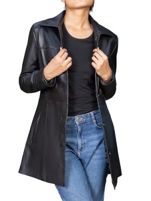 Casual Car Coat Lambskin Leather Jacket Women – ¾ Length Blazer Overcoat Style Leather Long Coat Women