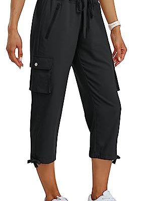 Women's Cargo Capris Pants Loose Fit Casual Hiking Pants Lightweight Quick Dry Travel Summer Pants for Women