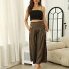 Women's Culottes Linen Cropped Wide Leg Pants Elastic Waist Casual Palazzo Trousers with Pockets