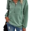 Women's Casual Long Sleeve Lapel Zipper Sweatshirt Drawstring Loose Pullover Tops