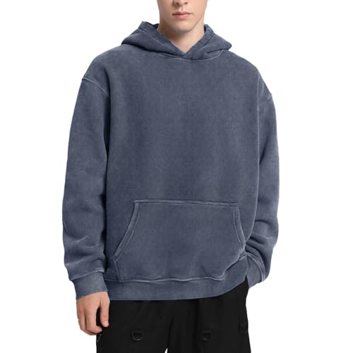 Mens Hoodies Oversized Unisex Acid Wash Hoodie Heavyweight Fleece Vintage Cotton Sweatshirt Men Women Streetwear