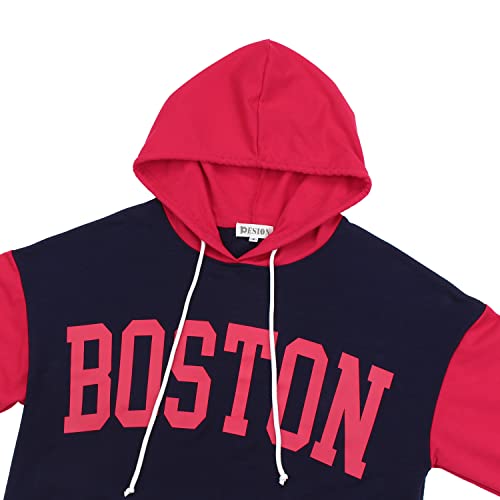 Womens Pullover Hoodies Oversized Graphic Color Block Novelty Hoodie Sweatshirts with Pockets