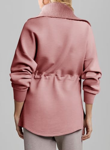 Womens Sweatshirt Oversized Half Zip Up Drawstring Waist Long Sleeve Side Slits Soft Casual Pullover Sweatshirts Tops