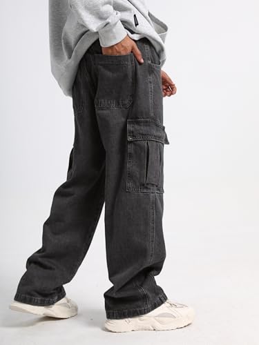 Mens Baggy Jeans for Men Women Y2k Skater Vintage Plain Pants Multiple Pockets Casual Wide Leg Loose Fit Cargo Denim Jeans