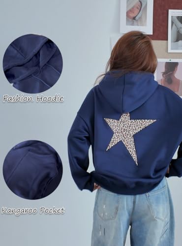 Star Graphic Hoodies Oversized Y2k Leopard Print Hooded Sweatshirt Cheetah Hoodie Streetwear Unisex Pullover Tops