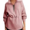 Womens Sweatshirt Oversized Half Zip Up Drawstring Waist Long Sleeve Side Slits Soft Casual Pullover Sweatshirts Tops
