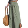 Women Pants Smocked Waist Straight Leg Ruffle Cuffs Loose Fit Pant Casual Beach