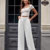Women Wide Leg High Waist Wide Leg Pants Loose Fit Back Elastic Waist Pleated Front Trousers for Work Casual