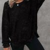 Womens Oversized Waffle Knit Crewneck Sweatshirts Long Sleeve Side Slits Casual Pullover Sweatshirt Tops