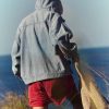 Women's Sweatshirt Denim Hoodies Oversized Long Sleeve Half Zip Casual Jean Hooded Loose Pullover Tops with Pockets