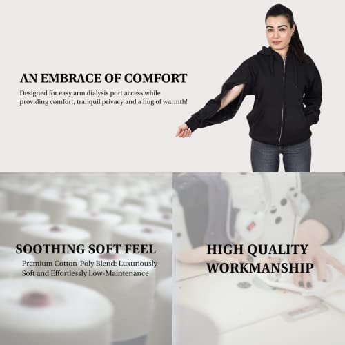 Dialysis Port Access Unisex Hoodie with Two way Arm Access Zip