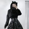 Women's Cat Ear Hoodie Pullover Long Sleeve Off Shoulder Cute Crop Top Hoodies Sweatshirt