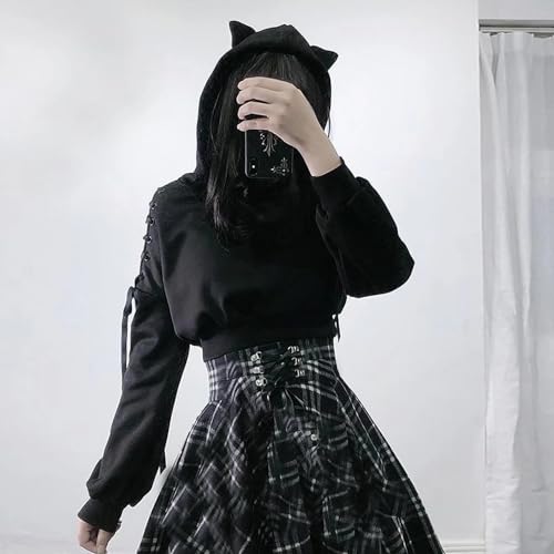 Women's Cat Ear Hoodie Pullover Long Sleeve Off Shoulder Cute Crop Top Hoodies Sweatshirt
