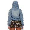 Women's Half Zip Denim Hoodie Pullover Jackets Jean Tops