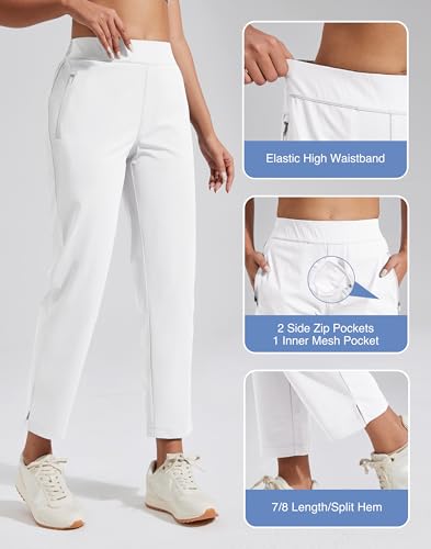 Womens Golf Pants with Zip Pockets High Waisted Stretch 7/8 Ankle Dress Work Business Casual Slacks Travel Pants
