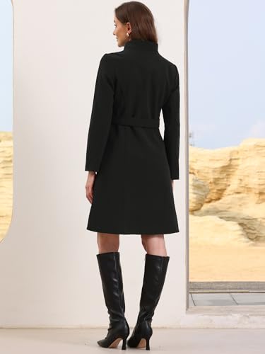 Pea Coats for Women Stand Collar Single Breasted Fall Winter Long Trench Coat with Belt 2025