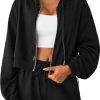 Cropped Zip Up Hoodie Women Long Sleeve Crop Sweatshirts Jackets