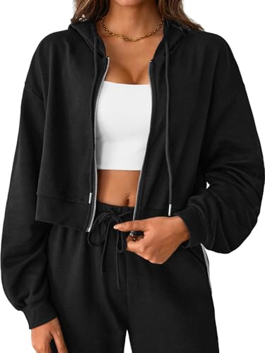Cropped Zip Up Hoodie Women Long Sleeve Crop Sweatshirts Jackets