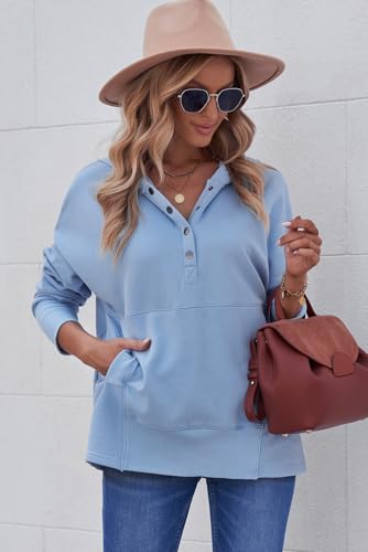 Womens Oversized Sweatshirts Hoodies Fleece Button Neck Hooded Tops Casual Pullover Tunics Winter Outfits 2025
