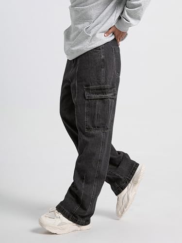 Mens Baggy Jeans for Men Women Y2k Skater Vintage Plain Pants Multiple Pockets Casual Wide Leg Loose Fit Cargo Denim Jeans