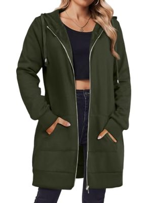 Zip Up Hoodies For Women Long Sleeve Oversized Sweatshirts Casual Lightweight Fleece Jackets With Pockets