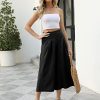 Women' s Culottes Linen Blend Wide Leg Pants Elastic Waist Casual Palazzo Trousers with Pockets Capris