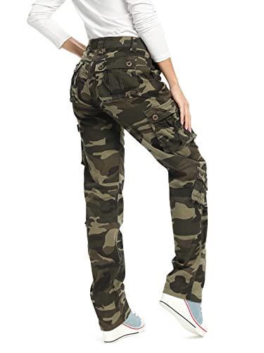 Womens Stretch Casual Cargo Work Pants Camo Combat Tactical Travel Pants with 8 Pockets