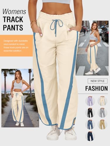 Women's Baggy Wide Leg Pants Casual Drawstring Elastic Waisted Contrast Color Workout Y2K Track Pants